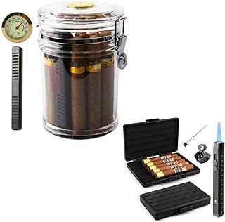 XIFEI Acrylic Humidor Jar & Cigar Humidor Box with Cigar Lighter Set