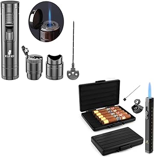 XIFEI 4 in 1 Cigar Lighter & XIFEI Aluminum Alloy Cigar Humidor with Cigar Lighter Set